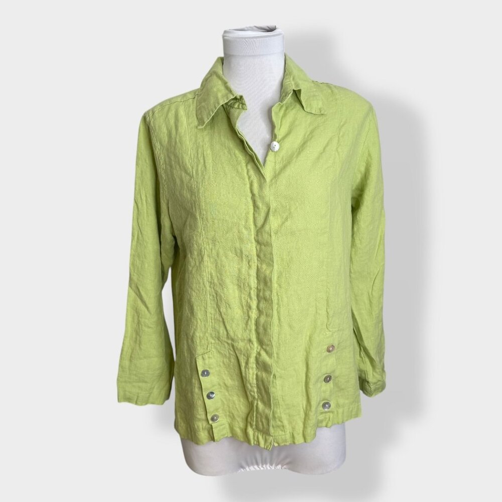 Toofan Lime Green Linen‎ Button Up Shirt